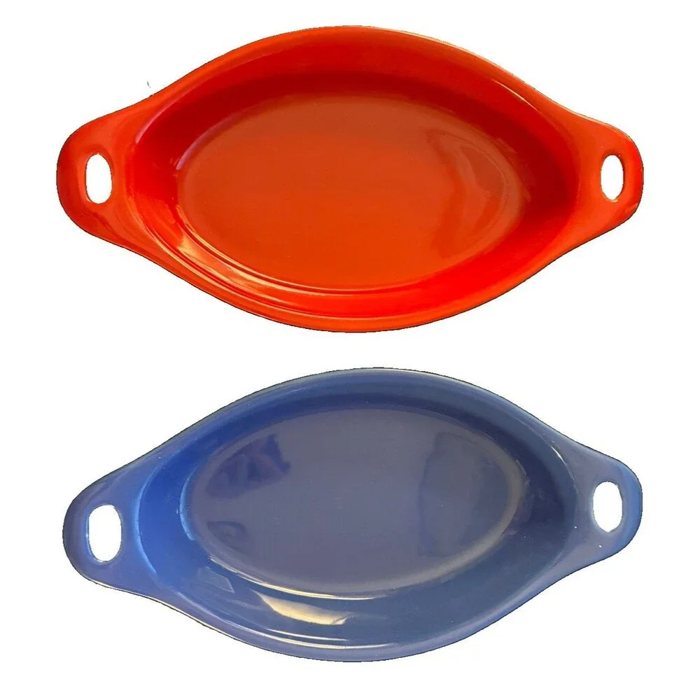 Corning Ware Creations Stoneware Blue and Red Au Gratin 12 Oz Casserole Dishes